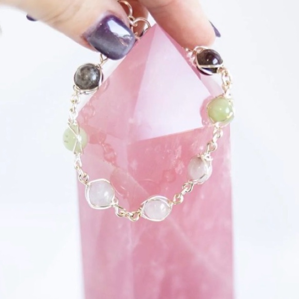 Kunzite and Eudialyte Crystal Bracelet - Wire Wrapped Crystals